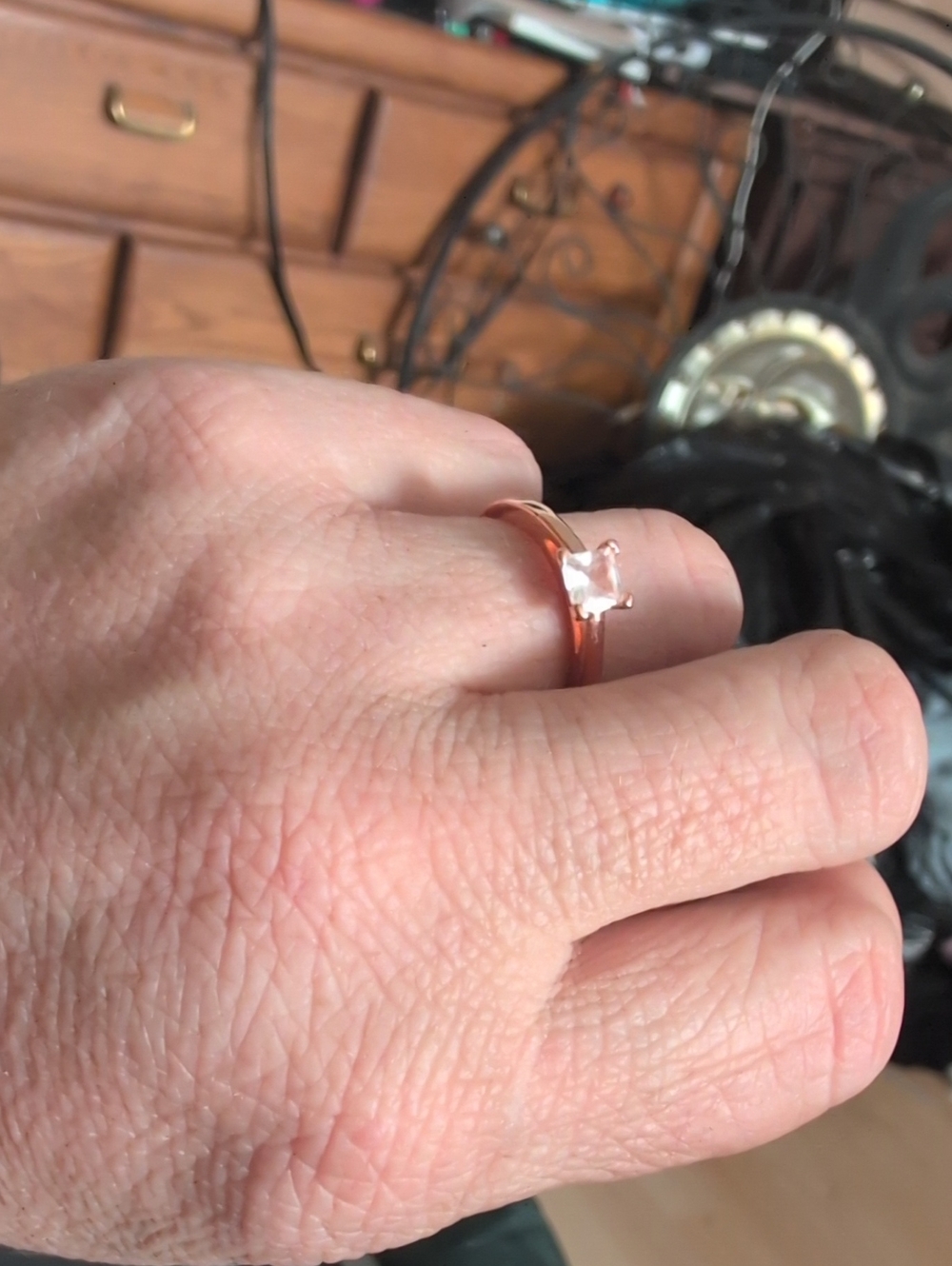 Rose Gold Solitaire Ring with Clear Square Stone - Unbranded - Costume